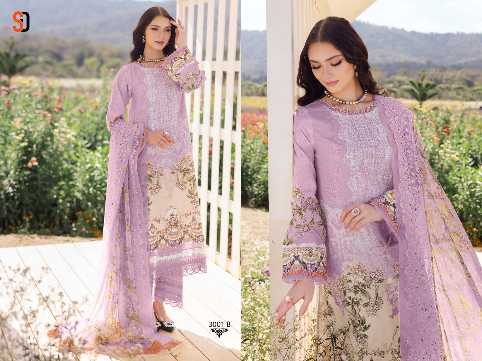 NEEDLE WONDER VOL-3 by Shradha designer 3001 a TO 3003 B SERIES Pakistani Stylish Beautiful Colourful Printed & Embroidered  cotton readymade Dresses At Wholesale Price